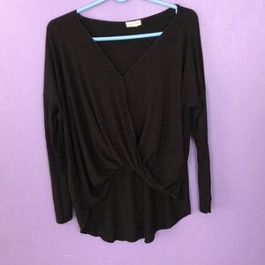 Urban Outfitters Black Surplice Long Sleeve Top